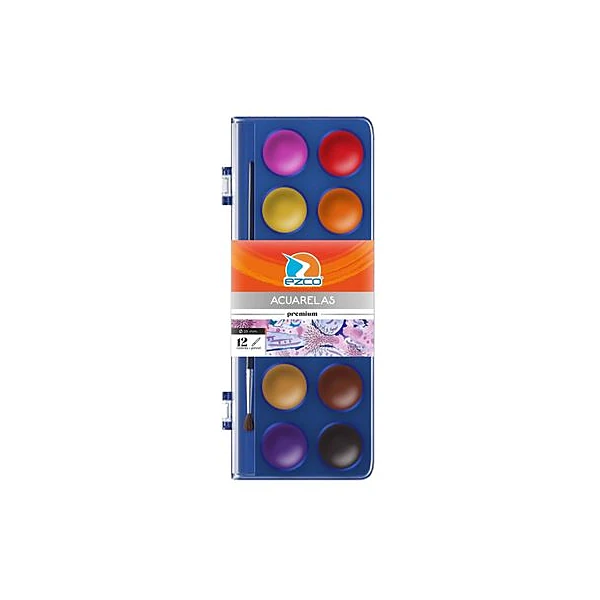 Acuarela 12 colores premium caja 8.5x22 cm Ezco