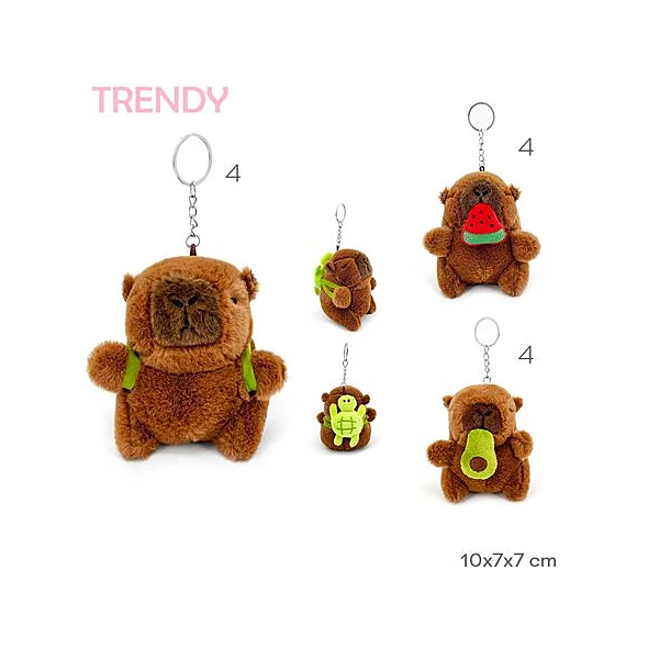 Llavero peluche capibara con fruta 10x7x7 cm x unidad modelos surtidos Trendy