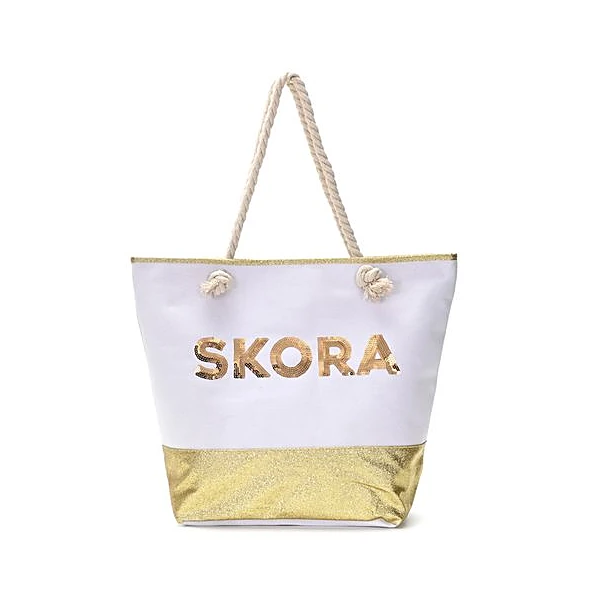 Bolso playero con lentejuelas dorado 49x39x24 cm Skora