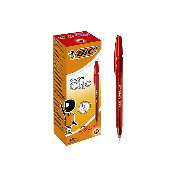 Bolígrafo cristal clic rojo 1.2 mm retractil caja x12 BIC