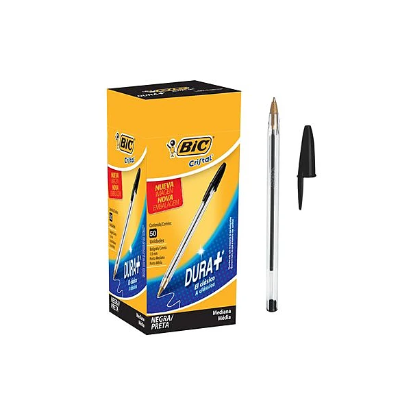 Bolígrafo cristal dura + negro 1.0 mm caja x50 BIC