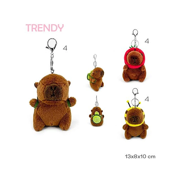 Llavero peluche capibara con accesorio 13x8x10 cm x unidad modelos surtidos Trendy