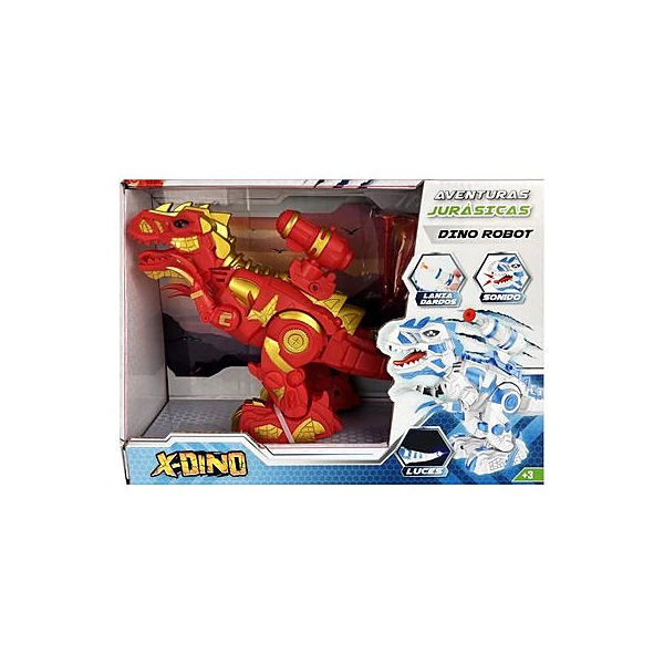 Dinosaurio robot con luz y sonido en caja 29.5x9.5x21.5 cm
