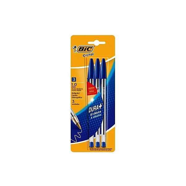 Bolígrafo 1 mm cristal dura mas azul blister x3 BIC