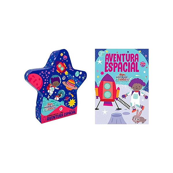 Libro con puzzle 64x42 cm mega historias para armar: aventura espacial en caja 26x28x6.5 cm