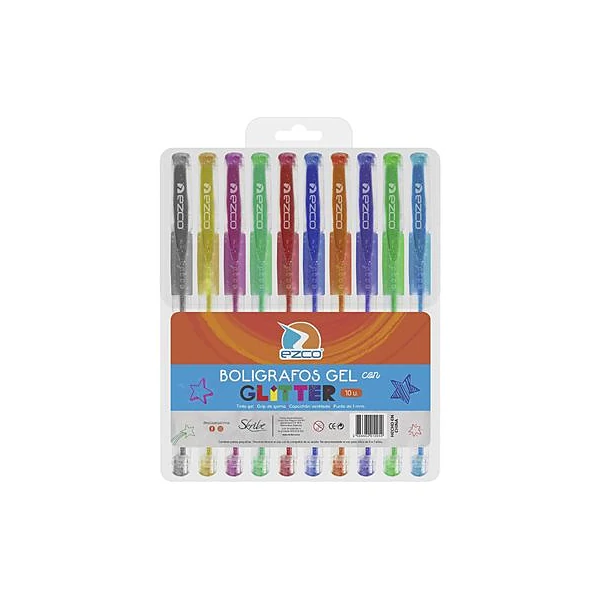 Bolígrafo gel con glitter 1 mm blister x10 Ezco