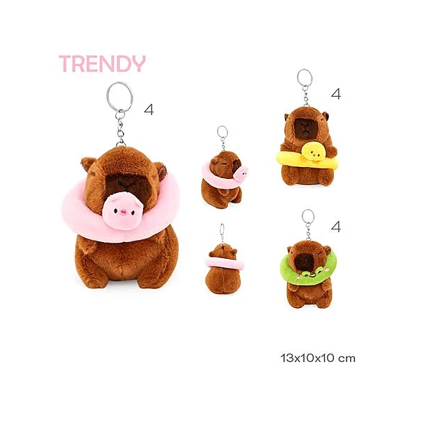 Llavero peluche capibara con salvavidas 13x10x10 cm x unidad modelos surtidos Trendy