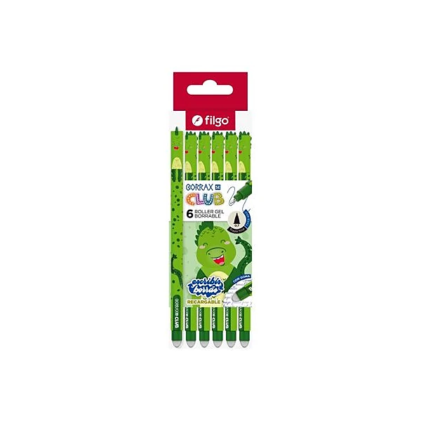 Bolígrafo borrable 0.7 mm borrax club dino caja x6 Filgo