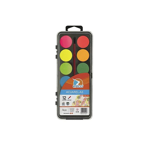 Acuarela 12 colores con pincel caja Ezco