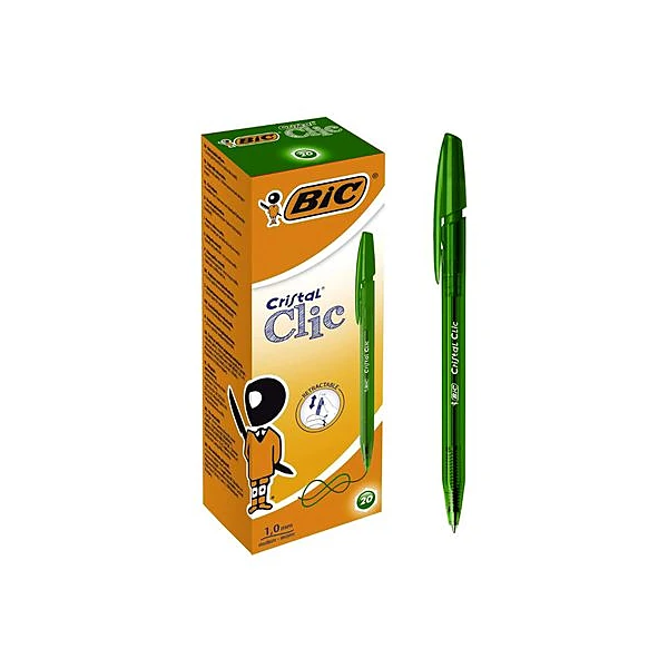Bolígrafo cristal clic verde 1.2 mm retractil caja x12
