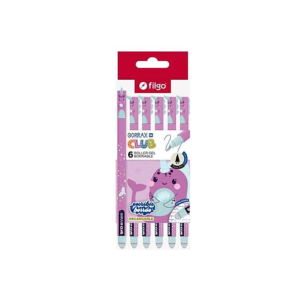 Bolígrafo borrable 0.7 mm borrax club sirena caja x6 Filgo