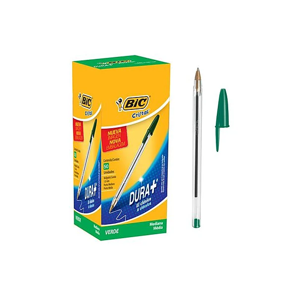 Bolígrafo cristal dura + verde 1.0 mm caja x50 BIC