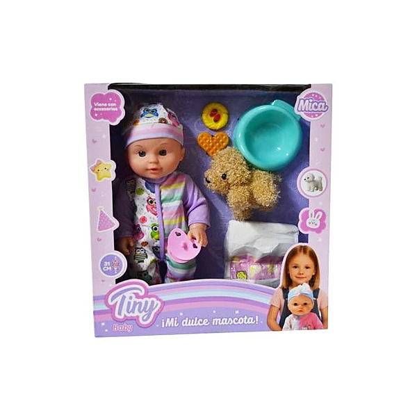 Bebé Tiny mica con mascota 31 cm en caja 32x33x10 cm
