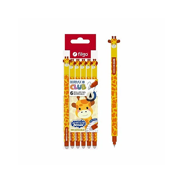 Bolígrafo borrable 0.7 mm borrax club jirafa caja x6 Filgo