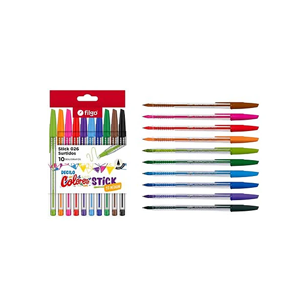 Bolígrafo 1 mm stick 026 medium colors caja x10 Filgo
