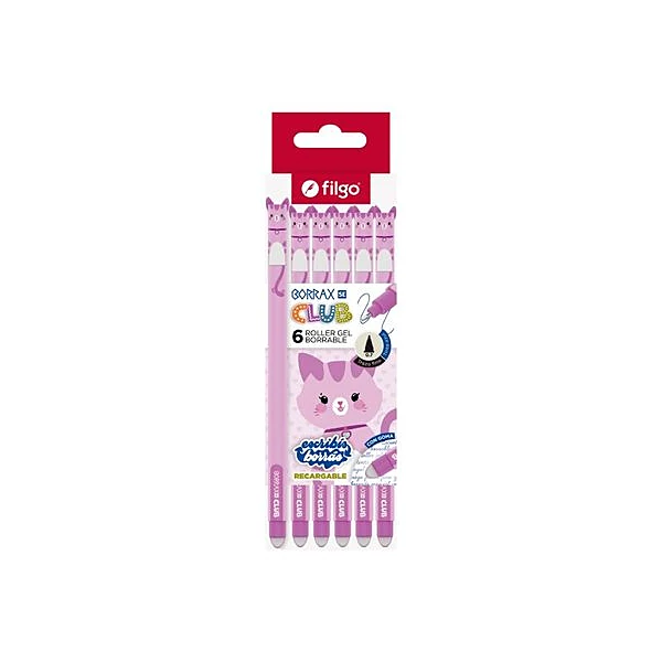 Bolígrafo borrable 0.7 mm borrax club gato caja x6 Filgo