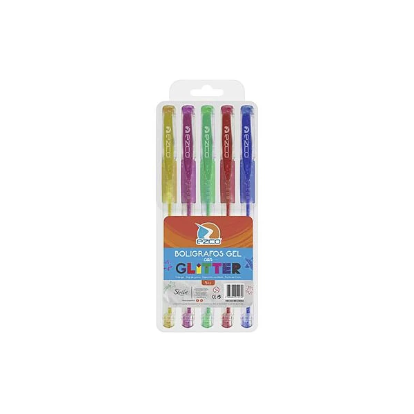 Bolígrafo gel con glitter blister x5 unidades Ezco