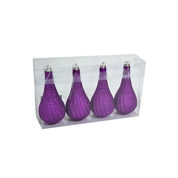 Adorno gota glitter violeta 13 cm caja x4 unidades