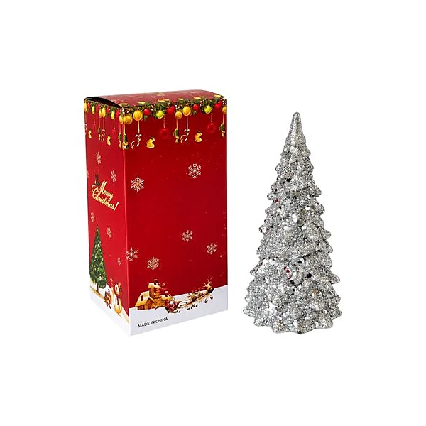 Árbol de navidad acrílico plateado con luz 5.5x12 cm x1