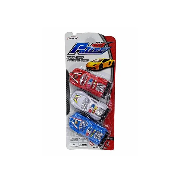 Auto policia a friccion x3 unidades en blister 12x28 cm