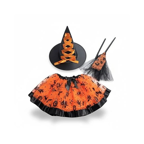 Disfraz de halloween infantil bruja naranja 30x56 cm x1