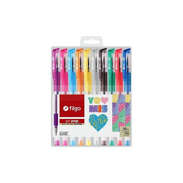 Bolígrafo gel 1 mm glitter gel pop blister x10 Filgo - gp