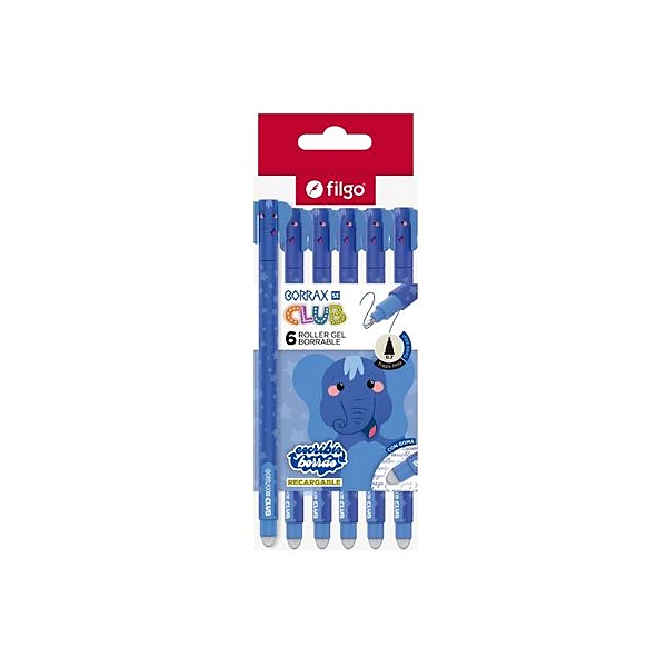Bolígrafo borrable 0.7 mm borrax club elefante caja x6 Filgo