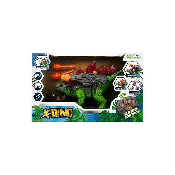 Dinosaurio a radio control con luces en caja 36x20x131 cm