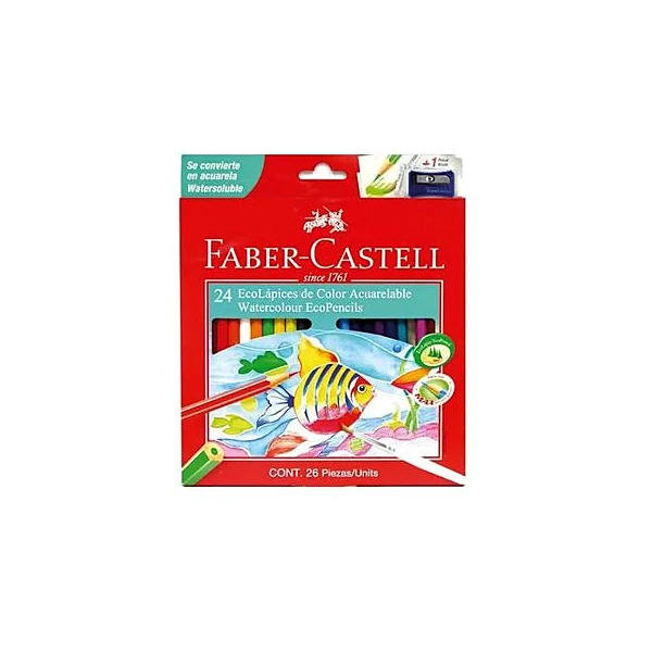 Lápiz acuarelable caja x24 + sacapunta faber